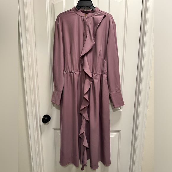 ELOQUII Women’s Mauve Long Sleeve Ruffle Front Midi Dress – Size 16 - Picture 2 of 6